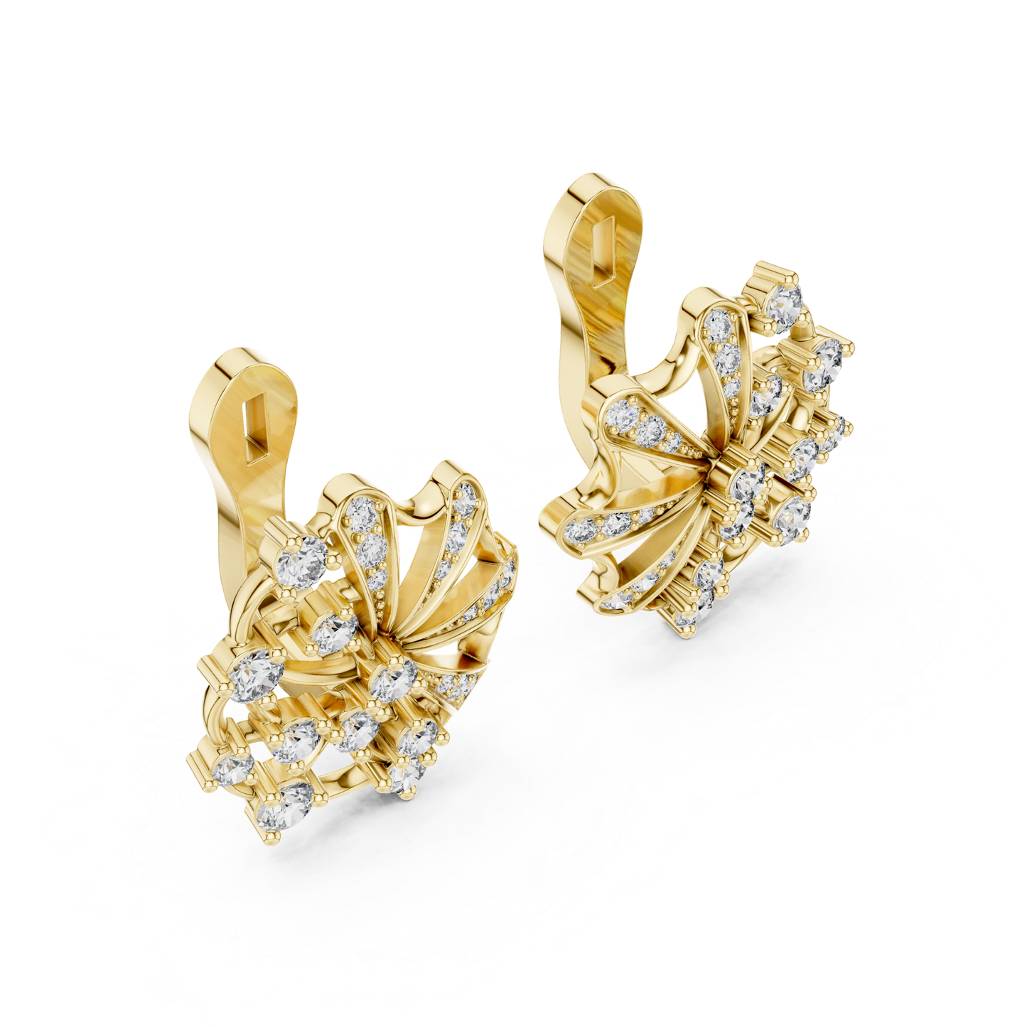 Floral Diamond Stud Earrings with Openwork Fan Design | Radiant Bloom