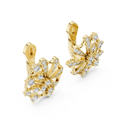 Floral Diamond Stud Earrings with Openwork Fan Design | Radiant Bloom