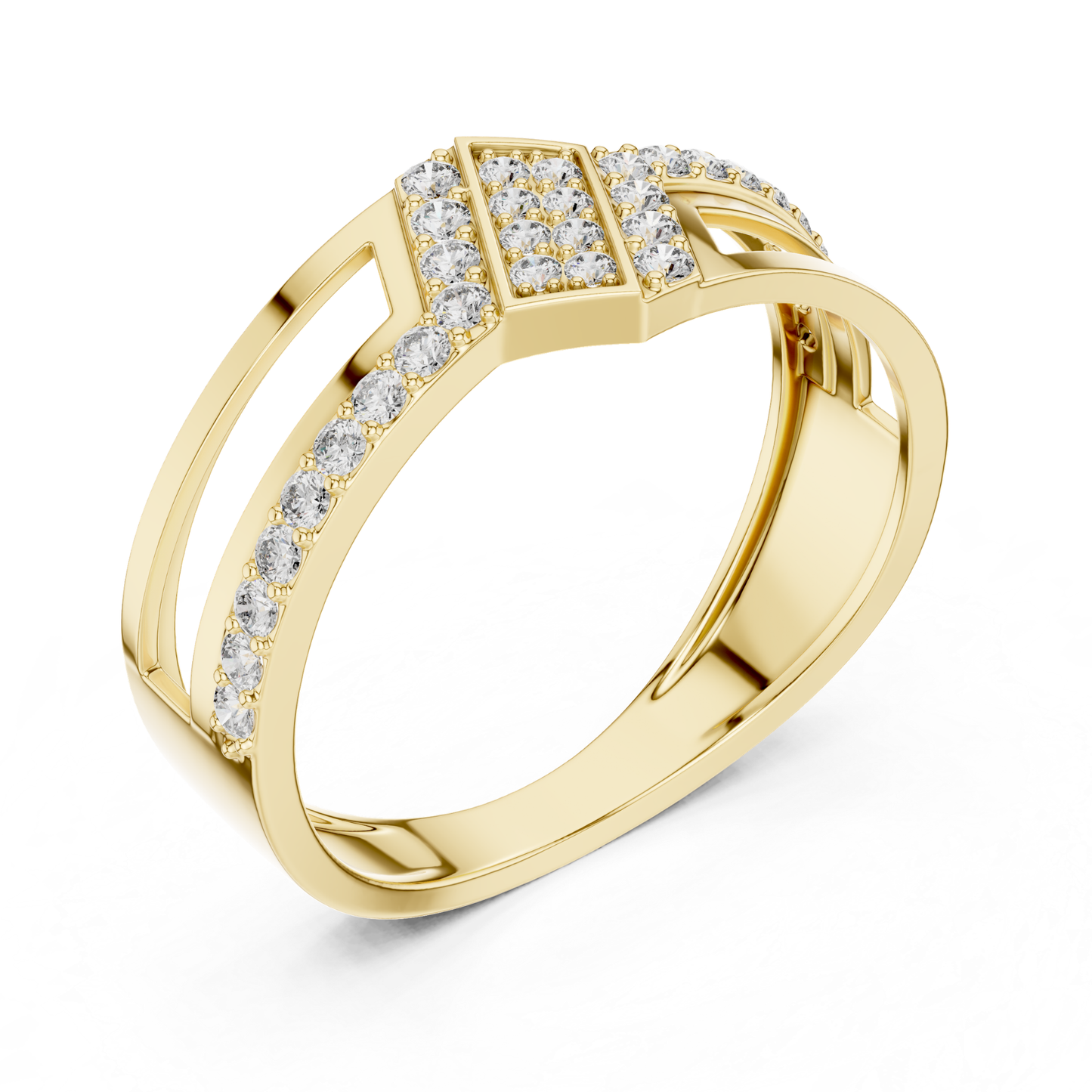 Luxury Geometric Diamond Open Ring | Modern White Gold Style