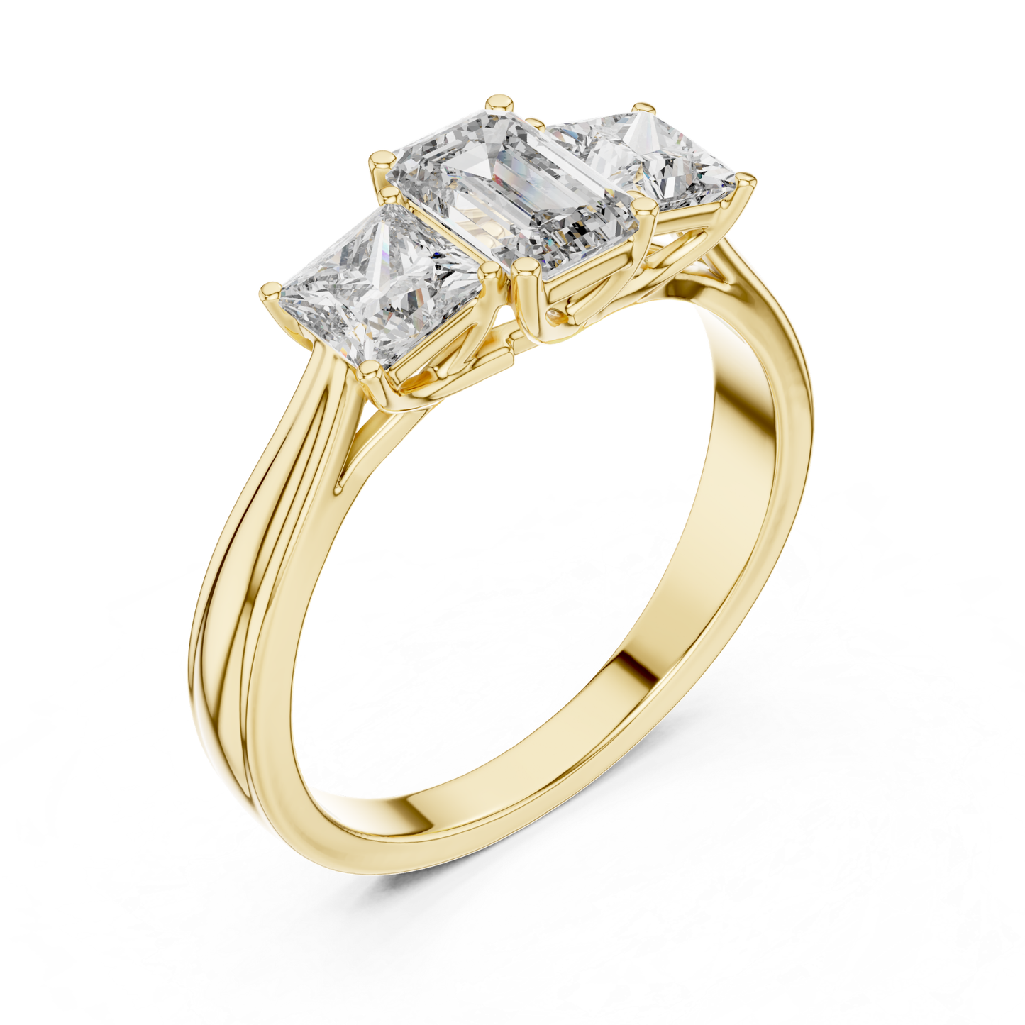 Emerald Center Three Diamond Band Ring | Royally Green & Brilliant