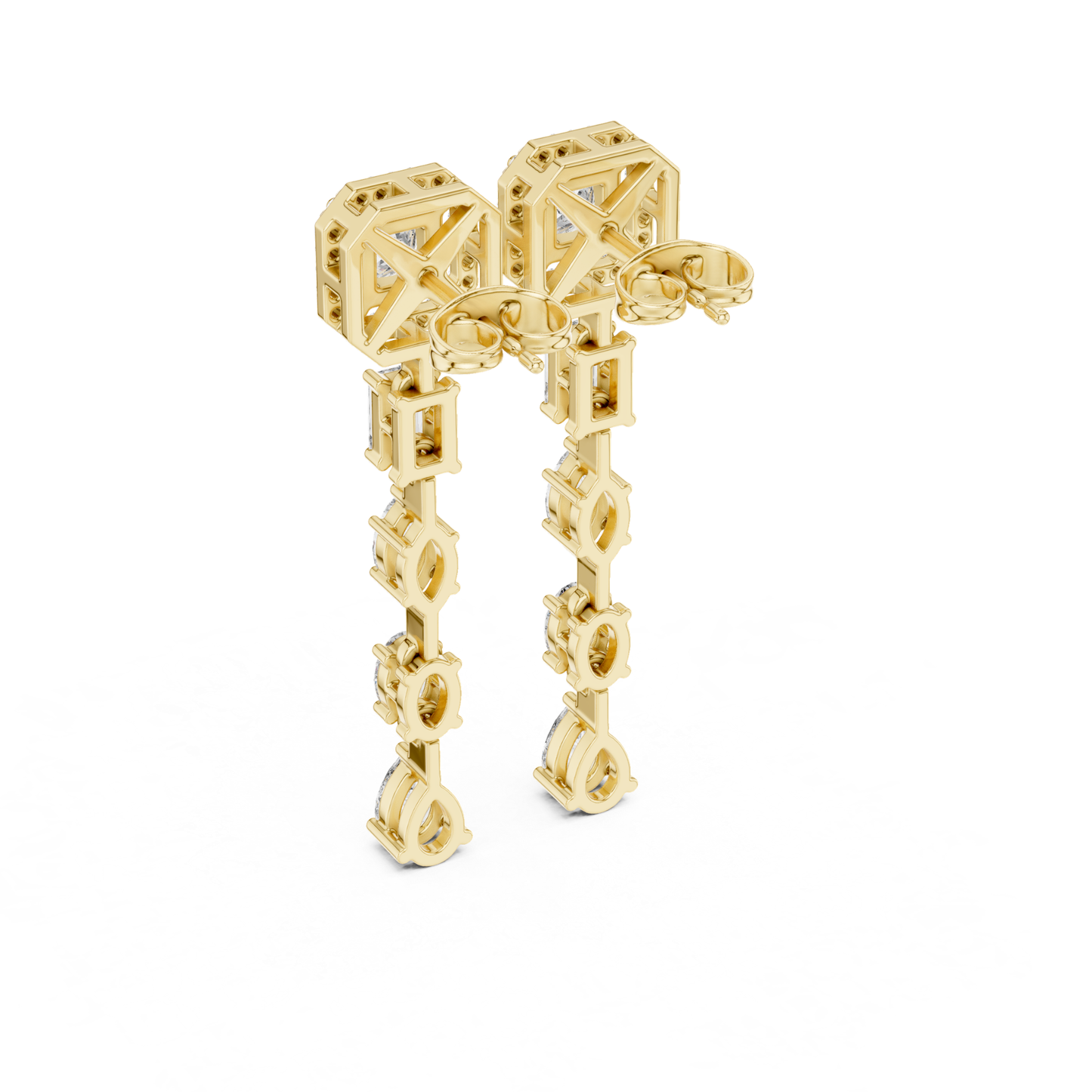 Princess Cut Halo Diamond Drop Earrings | Luxury Statement Style