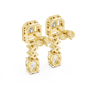 Emerald Cut Halo Drop Diamond Earrings | Luxury Dangle Style
