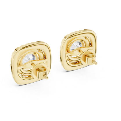 Runde Diamant-Ohrstecker mit doppeltem Halo und Krappenfassung | 18K Gold