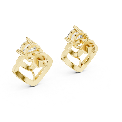 Round Diamond Chevron Halo Stud Earrings | Prong 18K Gold