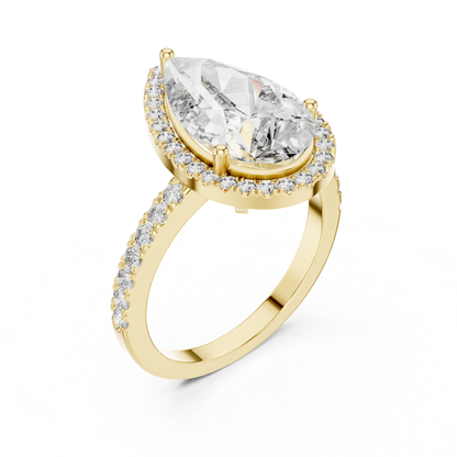 Pear Cut Diamond Halo Ring with Pave Band | Teardrops of Brilliance