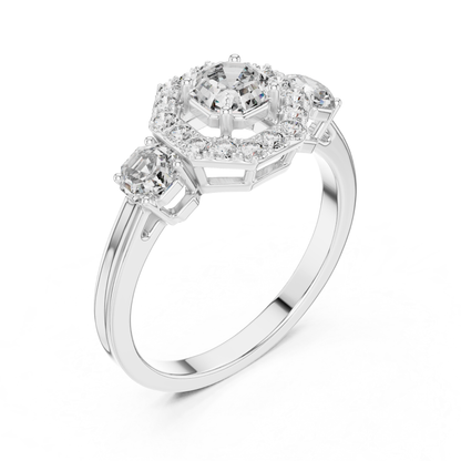 Octagon Halo Three Diamond Band Ring | Eight Sides of Brilliance