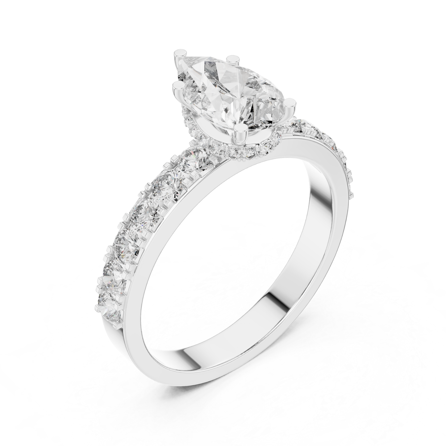 Pear Shape Diamond Ring With Side Round Accent Stones | 18K