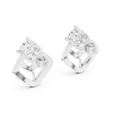 Round Diamond Chevron Halo Stud Earrings | Prong 18K Gold