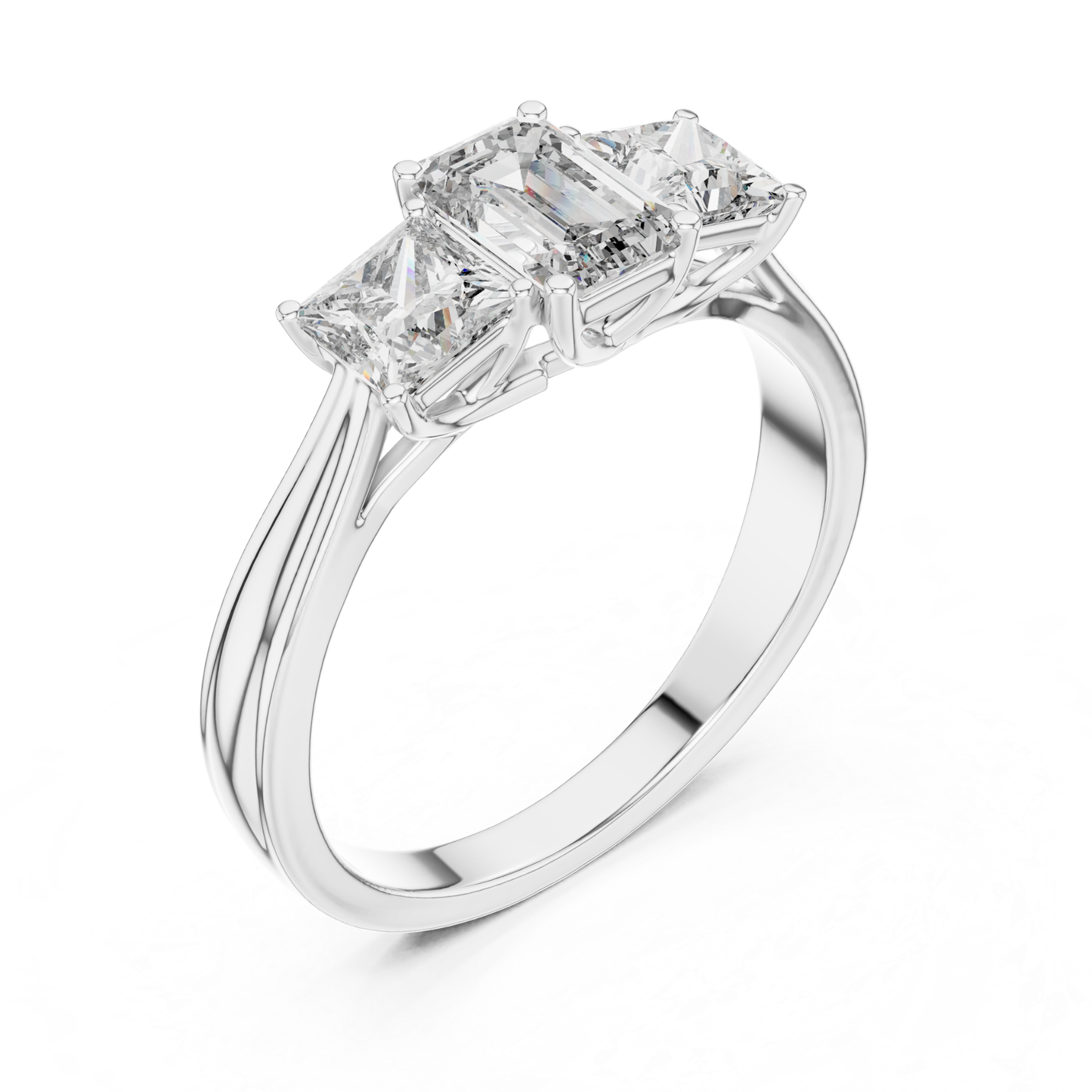Emerald Center Three Diamond Band Ring | Royally Green & Brilliant