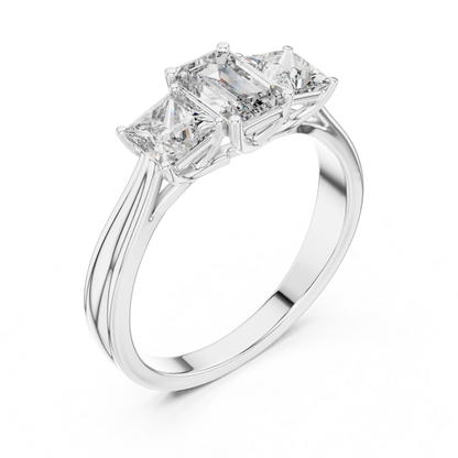 Emerald Center Three Diamond Band Ring | Royally Green & Brilliant