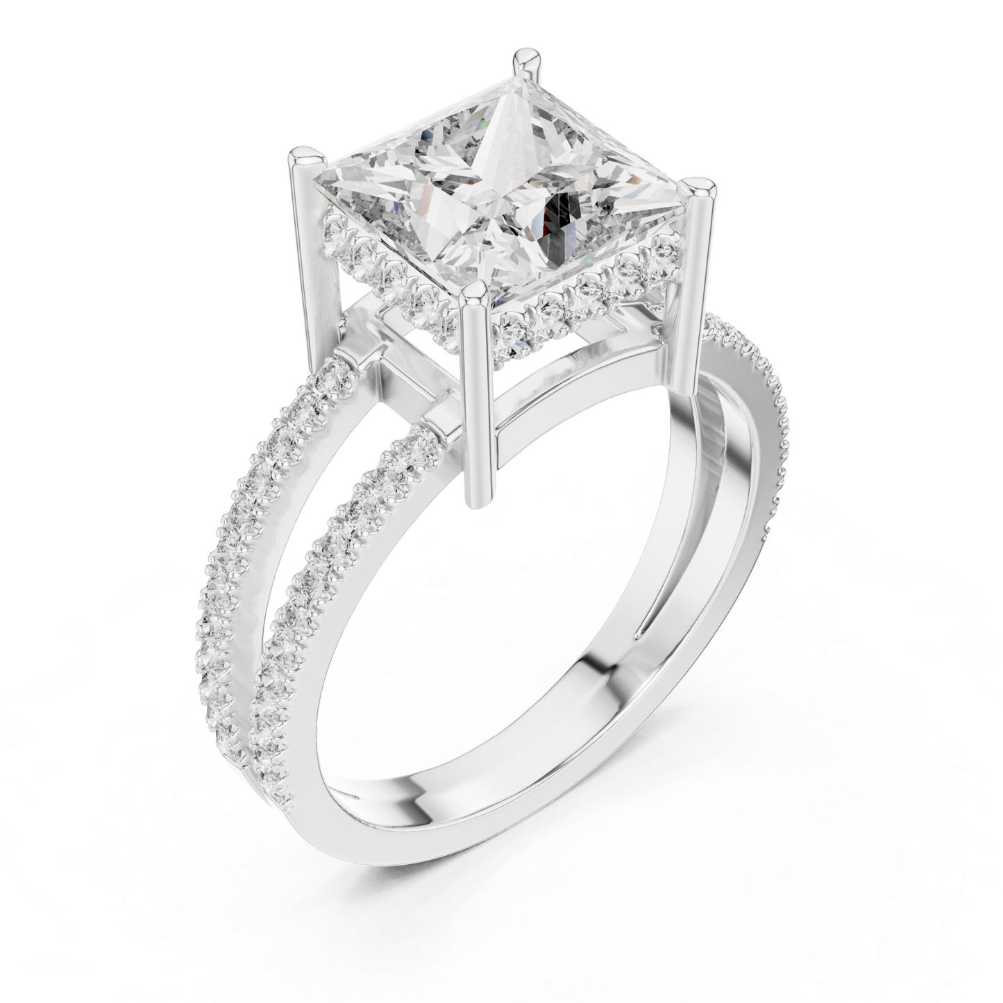 Princess Cut Split Shank Diamond Ring | Luxury Gold Style