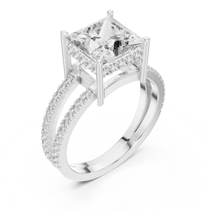Princess Cut Split Shank Diamond Ring | Luxury Gold Style