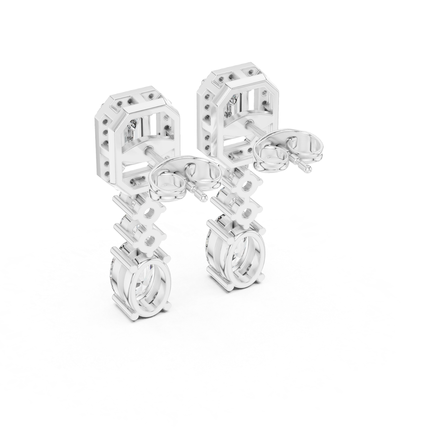 Emerald Cut Halo Drop Diamond Earrings | Luxury Dangle Style