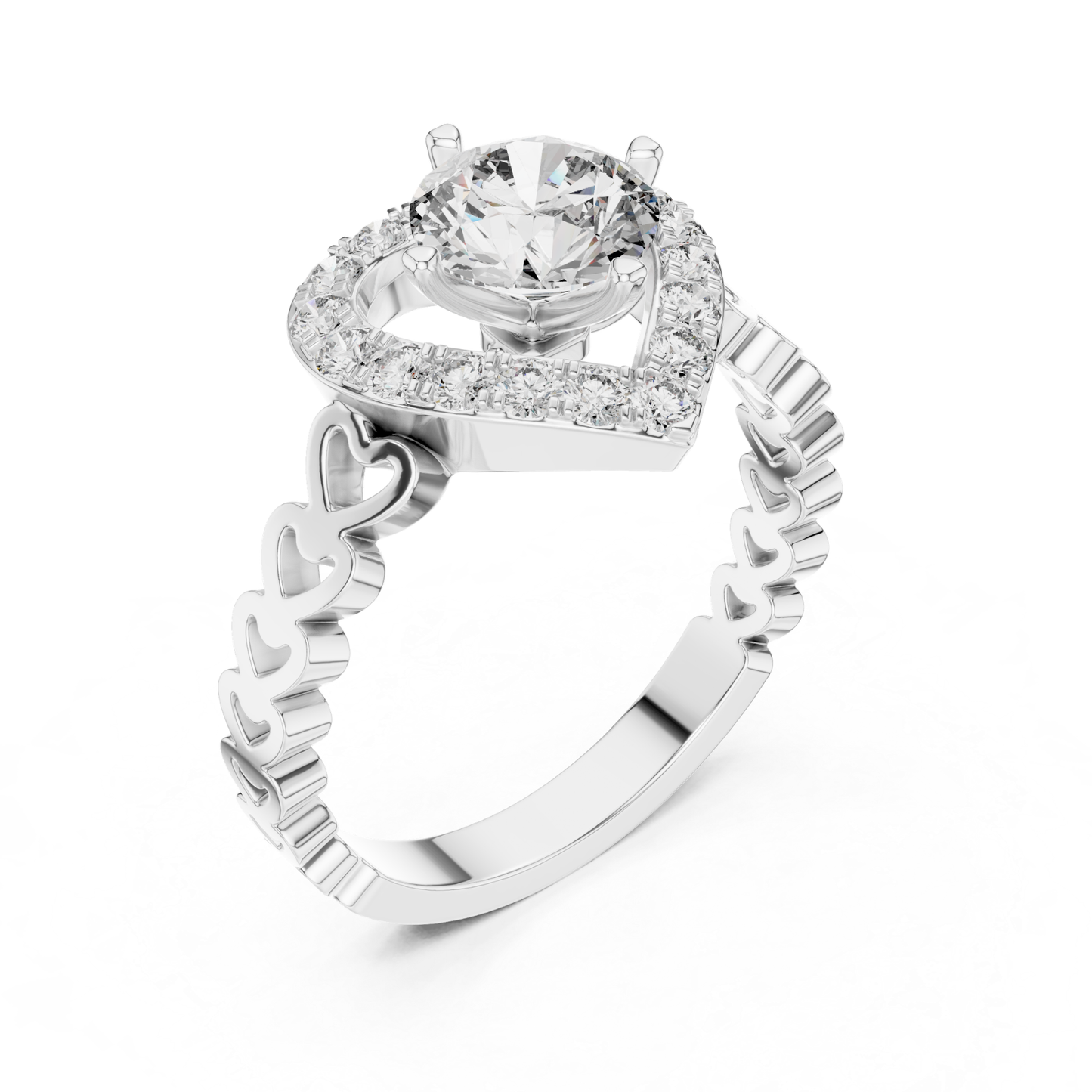 Round Diamond Ring with Heart Inspired Halo Design | Love in Bloom