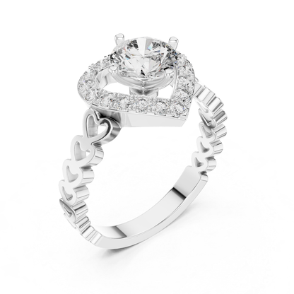 Round Diamond Ring with Heart Inspired Halo Design | Love in Bloom