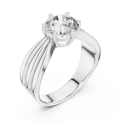 Round Cut Diamond Ring with Layered Band Design | 18K Gold