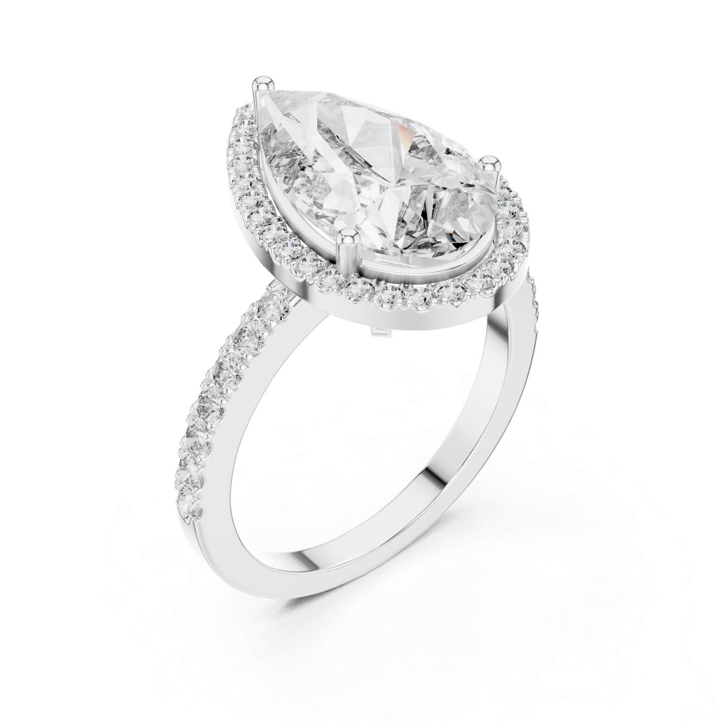 Pear Cut Diamond Halo Ring with Pave Band | Teardrops of Brilliance