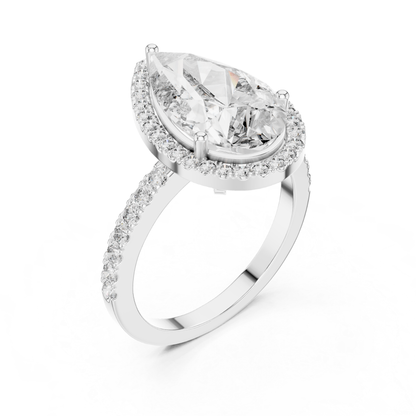 Pear Cut Diamond Halo Ring with Pave Band | Teardrops of Brilliance