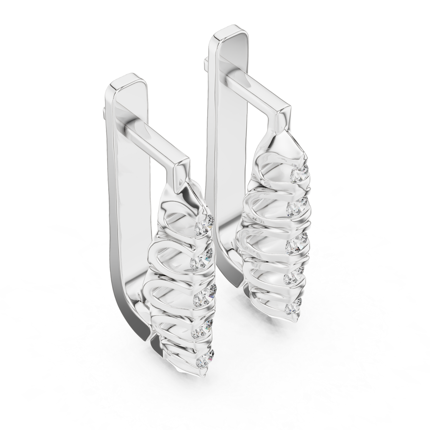 Ribbed Diamond Hoop Earrings with Round Brilliance | Modern Gold Elegance