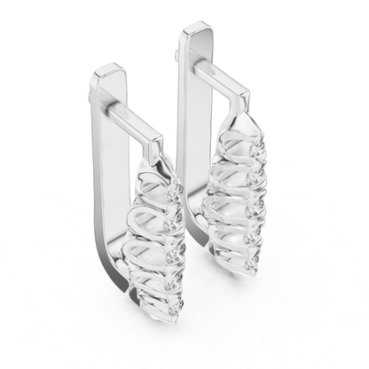 Ribbed Diamond Hoop Earrings with Round Brilliance | Modern Gold Elegance