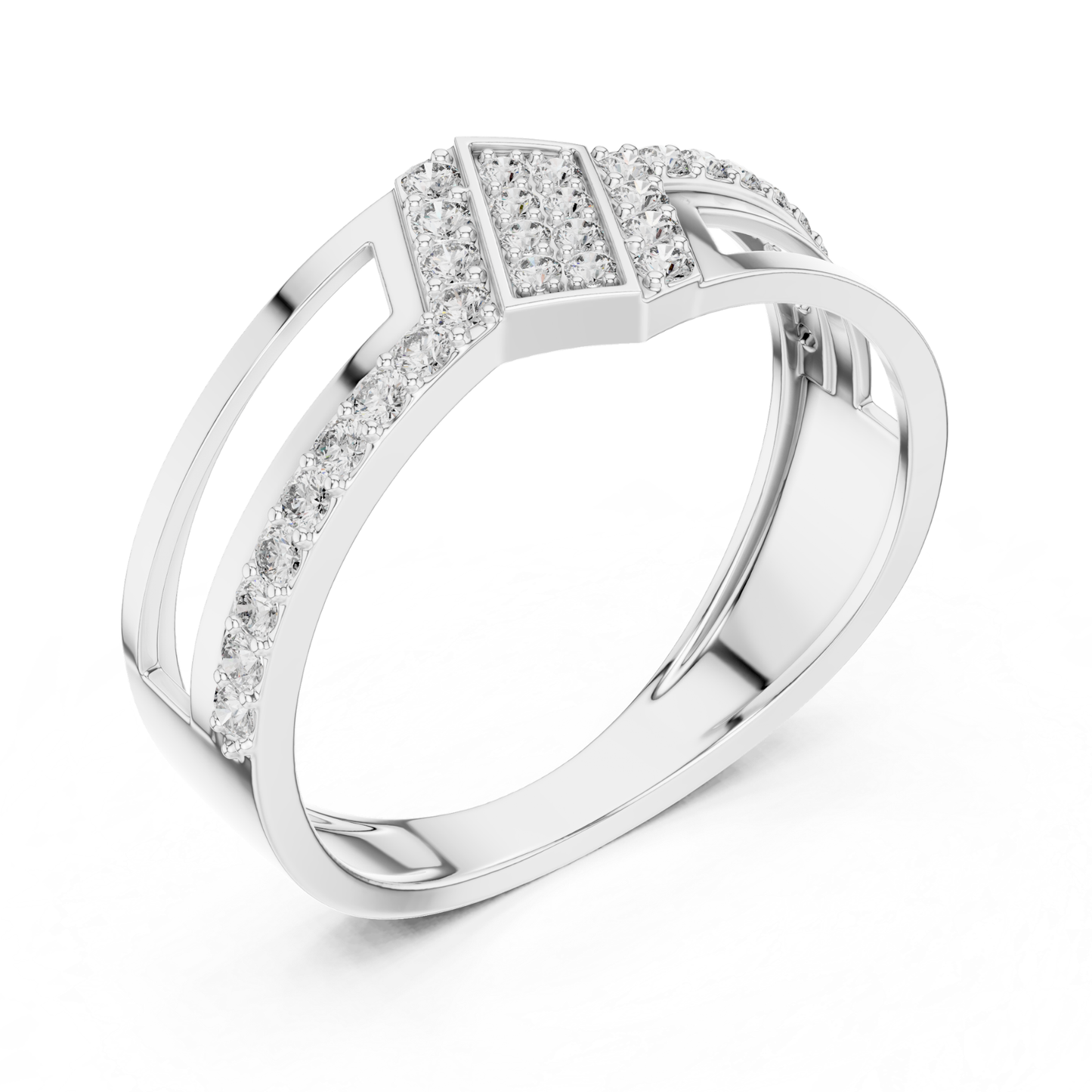 Luxury Geometric Diamond Open Ring | Modern White Gold Style