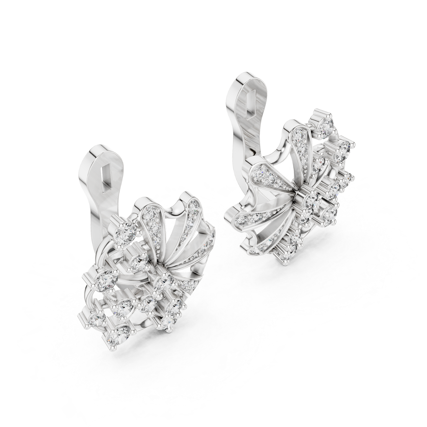 Floral Diamond Stud Earrings with Openwork Fan Design | Radiant Bloom
