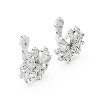Floral Diamond Stud Earrings with Openwork Fan Design | Radiant Bloom