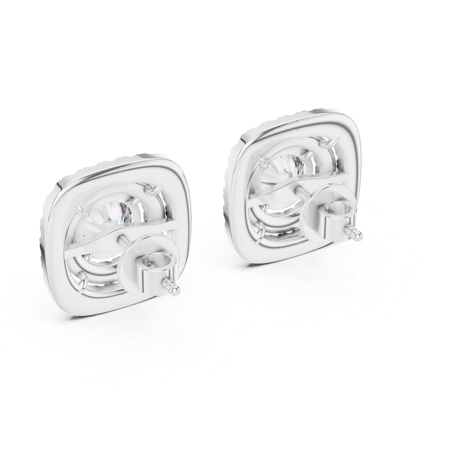 Runde Diamant-Ohrstecker mit doppeltem Halo und Krappenfassung | 18K Gold