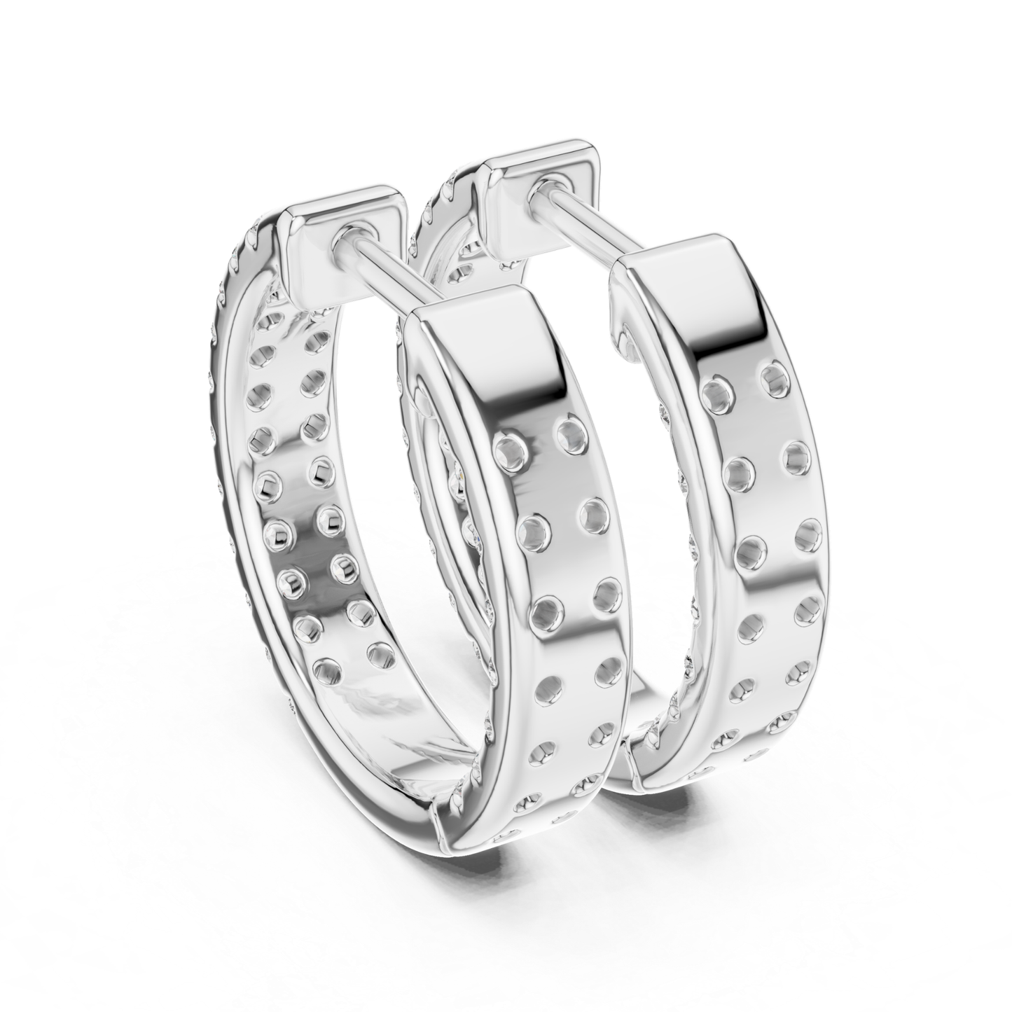 Diamond Pave Huggie Hoop Earrings with Double Row Elegance | Luxury Jewelry