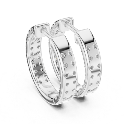 Diamond Pave Huggie Hoop Earrings with Double Row Elegance | Luxury Jewelry