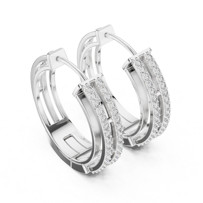 Rectangular Diamond Hoop Earrings with Double Row Brilliance | Modern Luxury