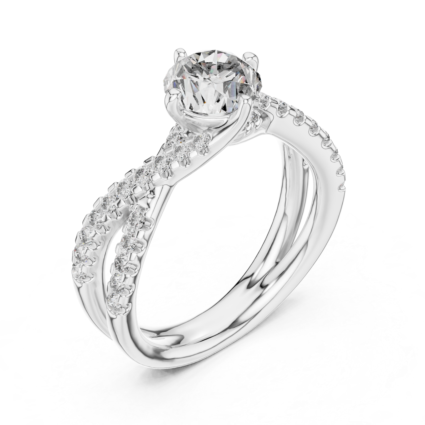 Round Cut Diamond Criss Cross Engagement Ring | Luxury Bridal Style