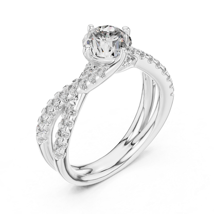 Round Cut Diamond Criss Cross Engagement Ring | Luxury Bridal Style