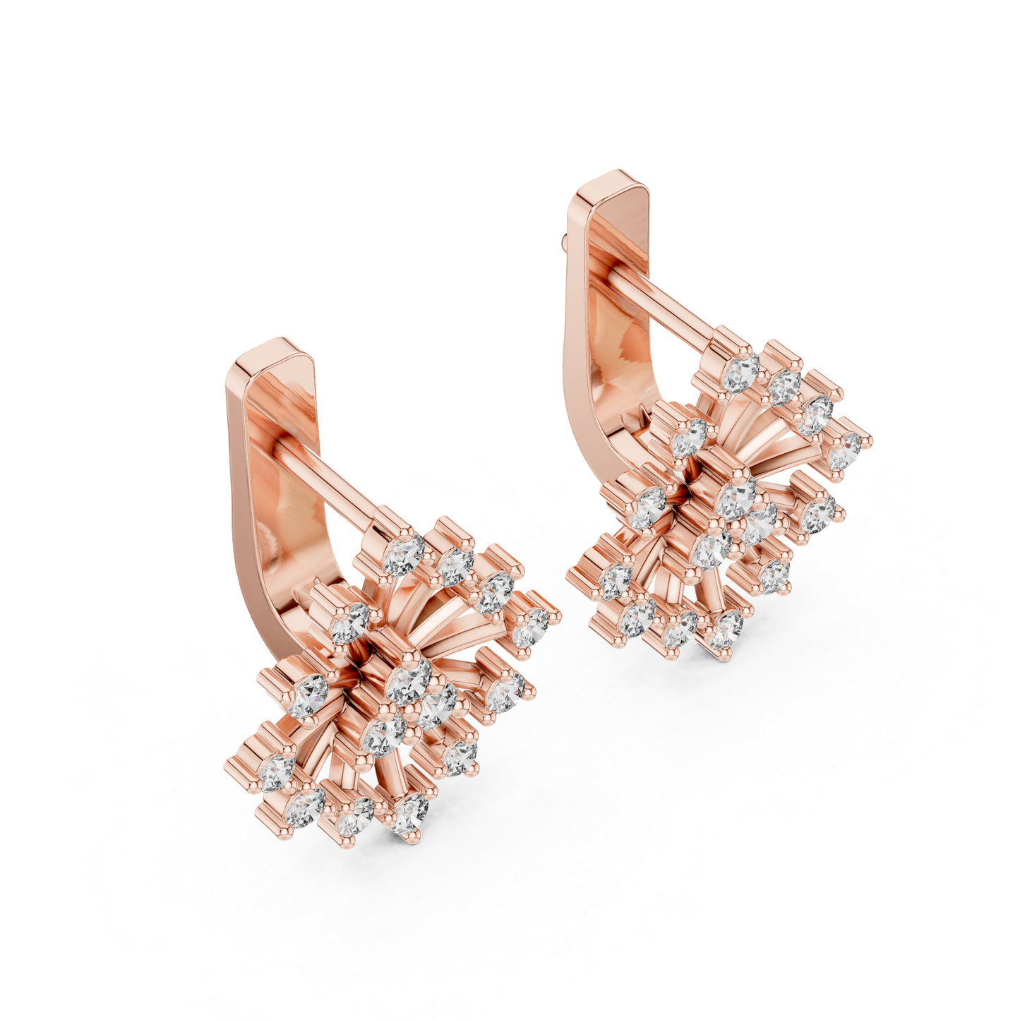 Starburst Diamond Stud Earrings with Round Brilliant Details | Celestial Glow