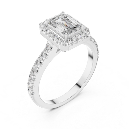 Emerald Cut Diamond Halo Ring with Pave Band | Iced to Perfection