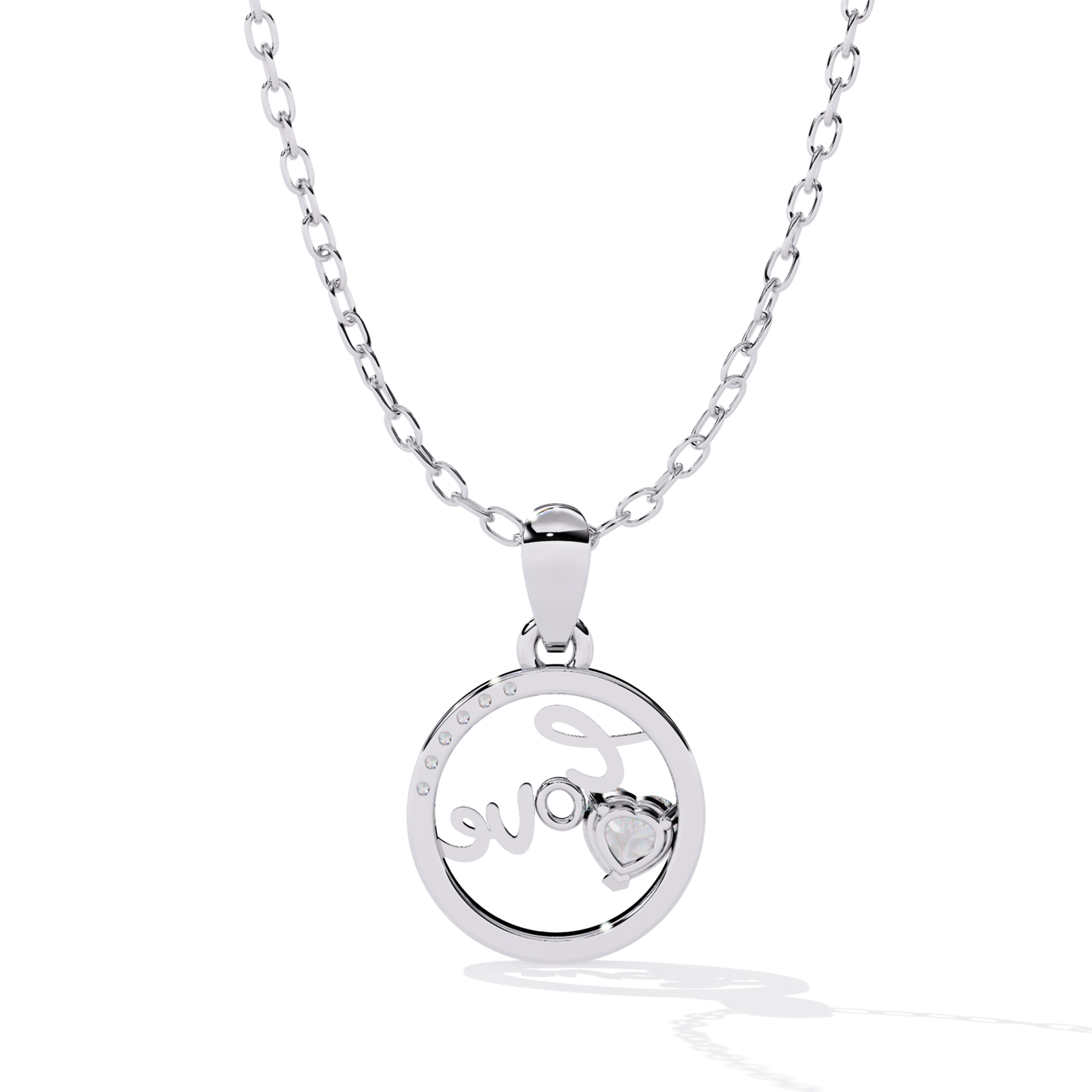 Love Script Circle Diamond Pendant for Valentine