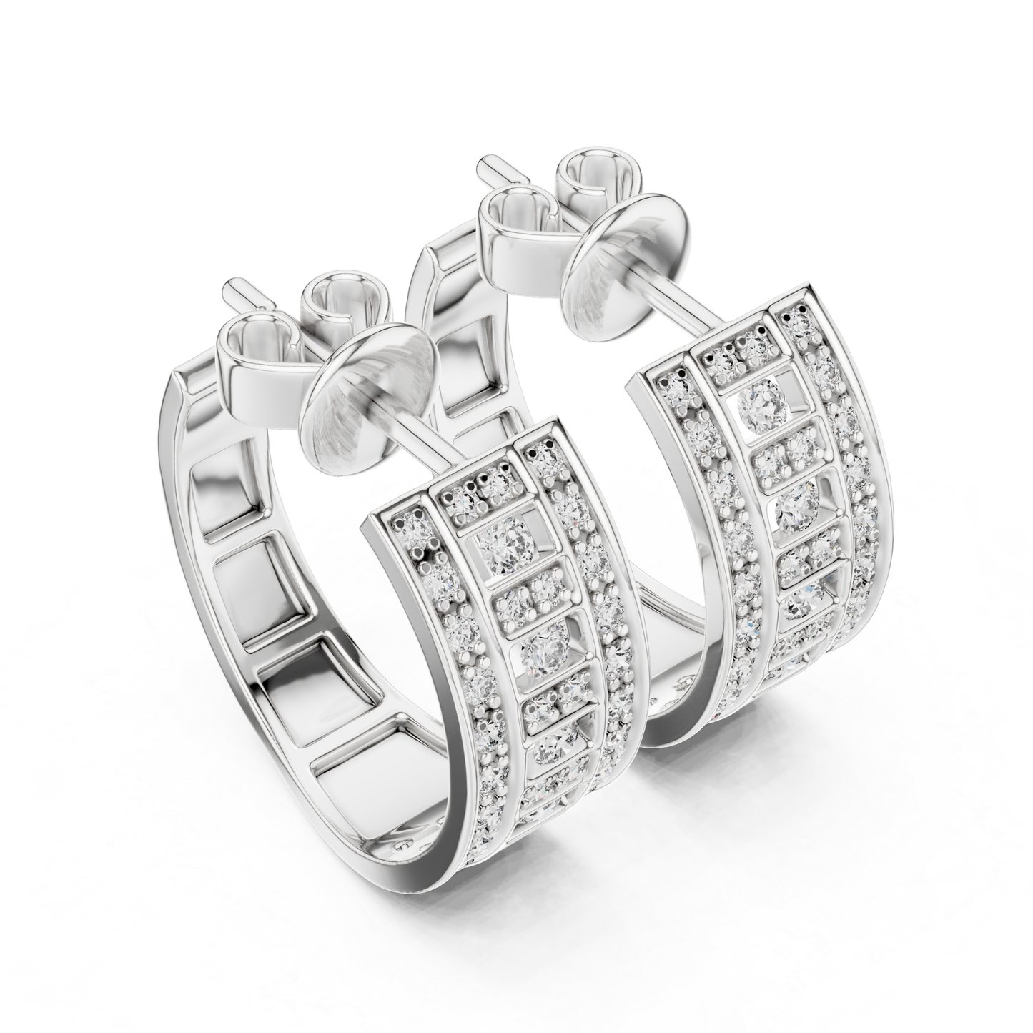 Geometric Diamond Hoop Earrings with Round Brilliant Details | Modern Luxe