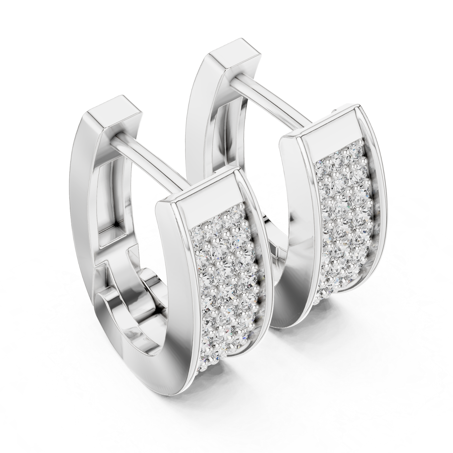 Rectangular Diamond Hoop Earrings with Multi Row Brilliance | Modern Radiance