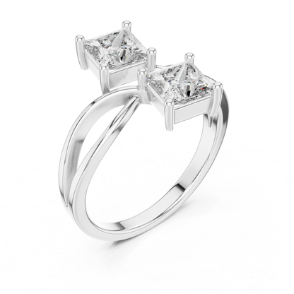 Princess Cut Diamond Bypass Ring | Double Stone Luxury Design