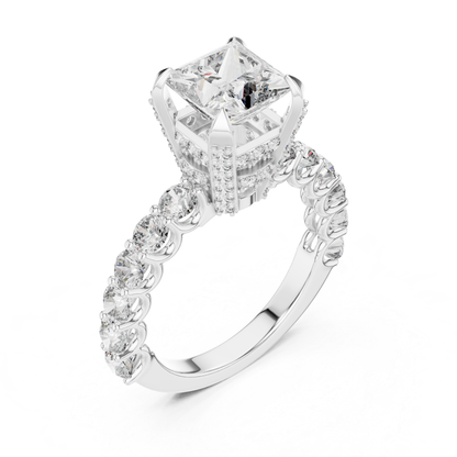 Princess Cut Diamond Ring with Pave Band | Royal Reign of Brilliance