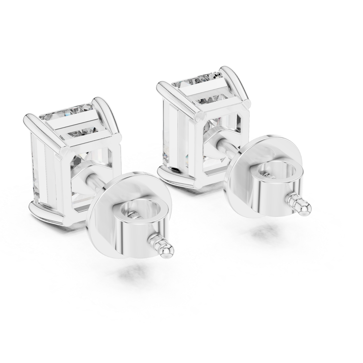 Emerald Cut Diamond Stud Earrings | Prong Setting 18K Gold