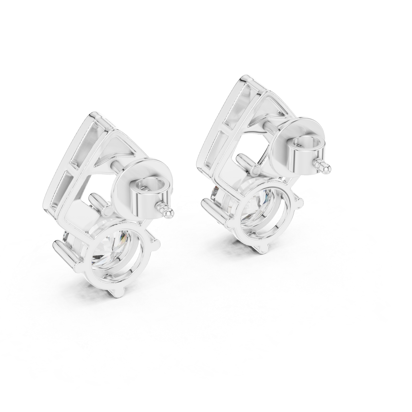 Round Diamond Geometric Stud Earrings | Prong Set 18K Gold