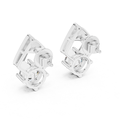 Round Diamond Geometric Stud Earrings | Prong Set 18K Gold