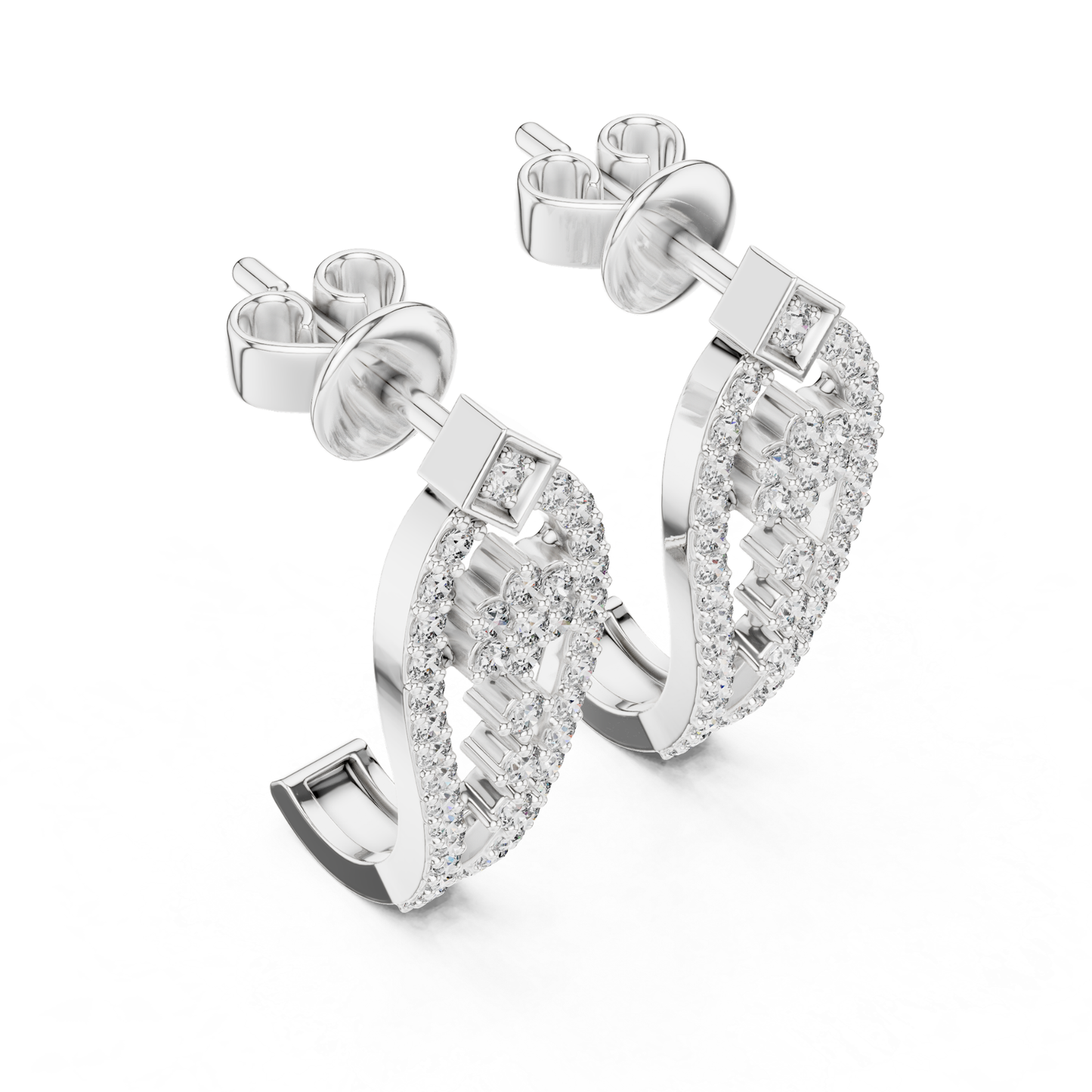 Floral Geometric Diamond Drop Earrings | Openwork Luxury Design