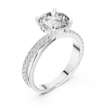 Round Brilliant Solitaire Diamond Ring with Pave Band | Timeless Luxury