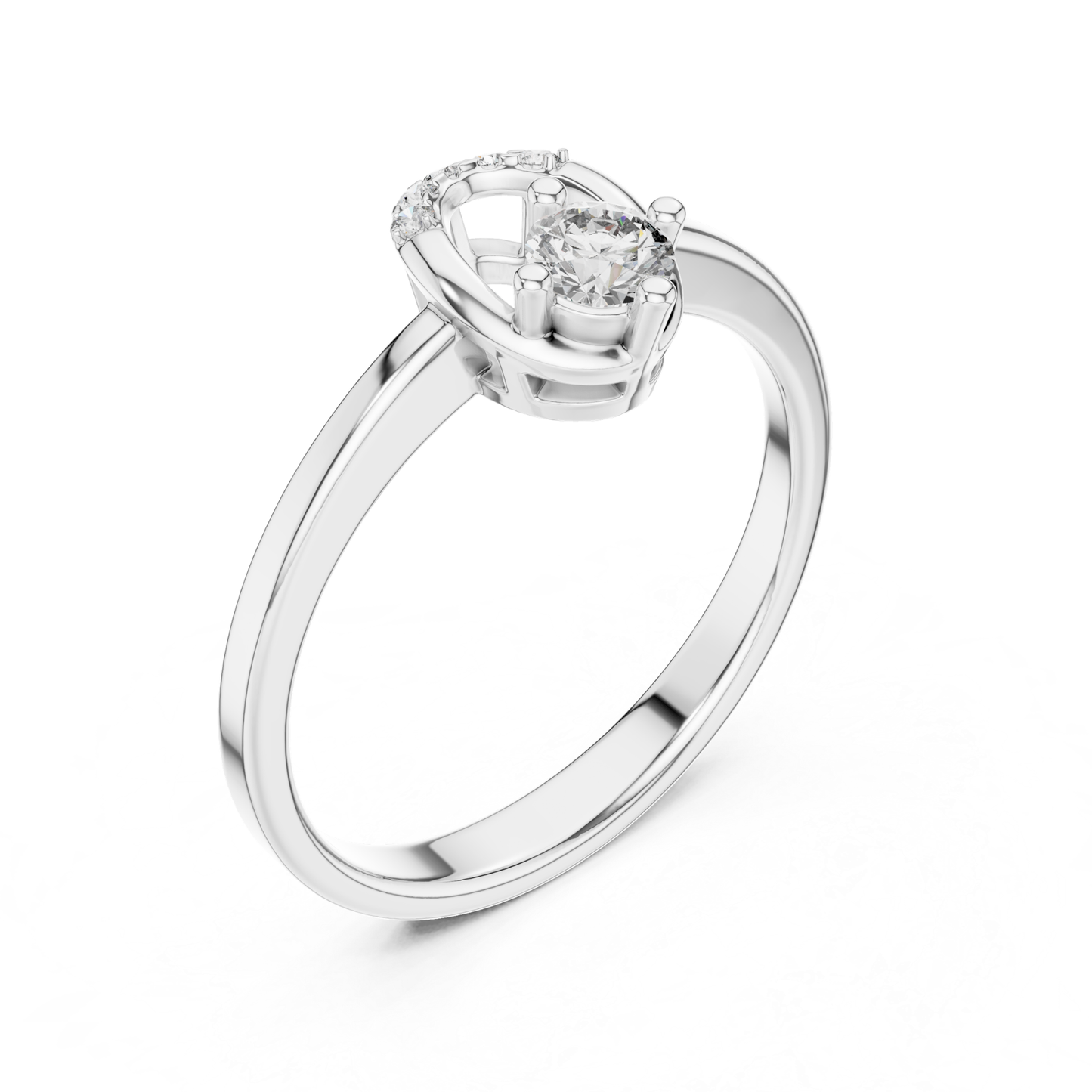 Round Diamond Curved Accent Ring | Elegant Modern Gold Style