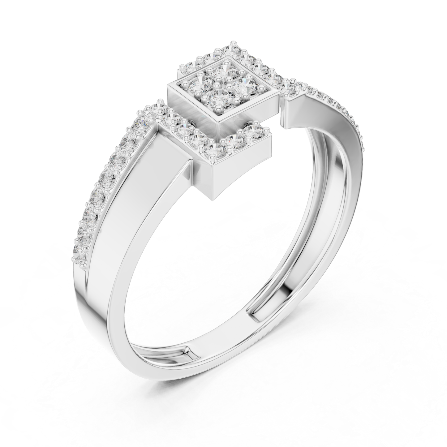 Round Diamond Geometric Square Ring | Modern Luxury Style