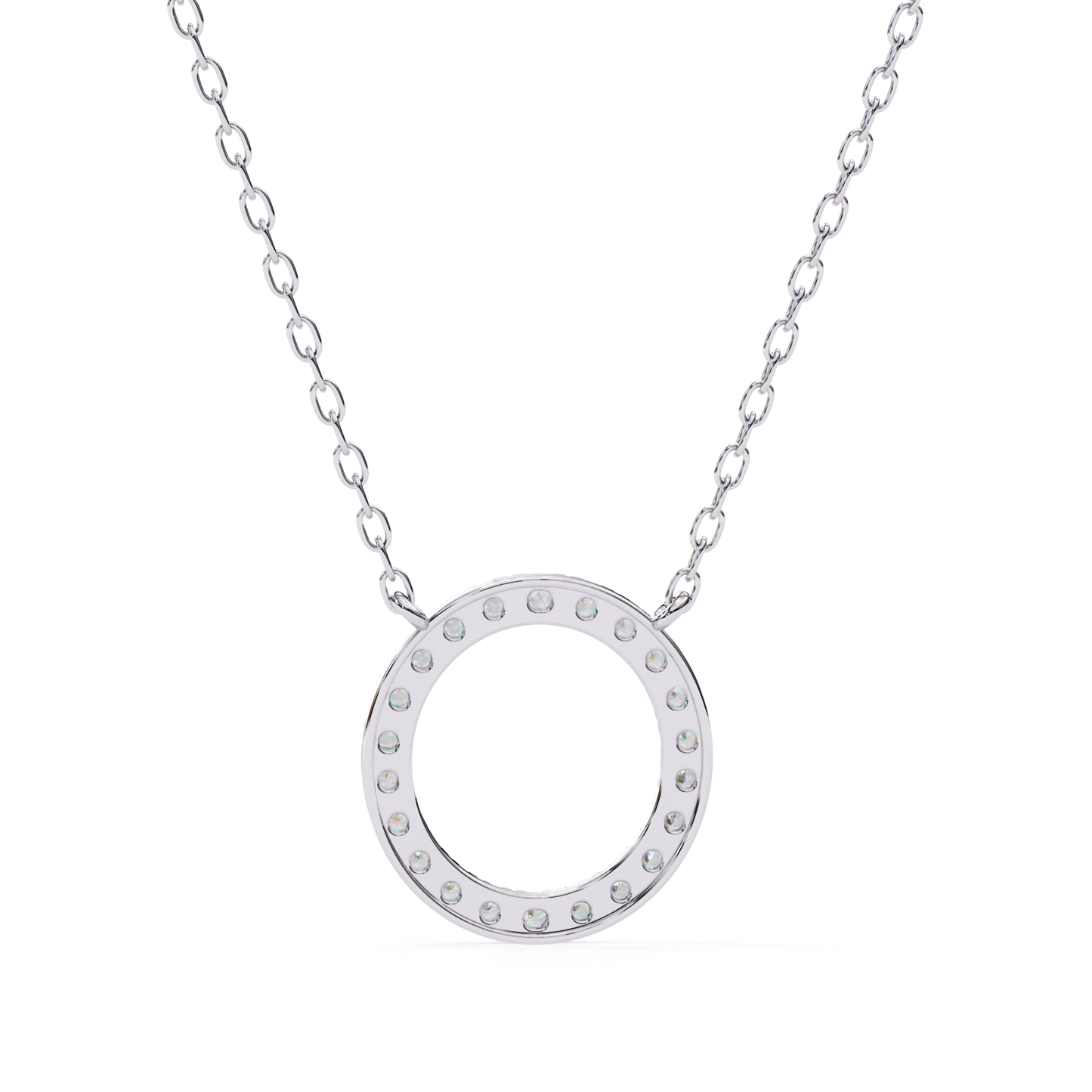 Round Halo Circle Lab Grown Diamond Pendant With Chain | 18K