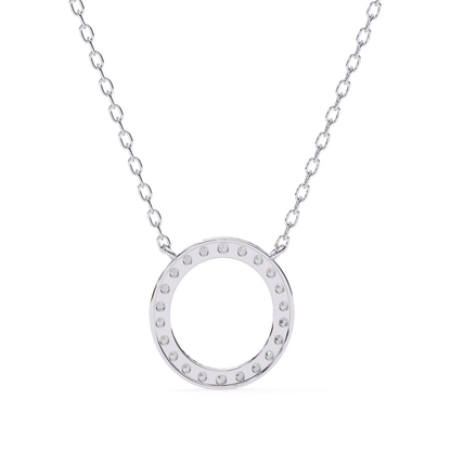 Round Halo Circle Lab Grown Diamond Pendant With Chain | 18K