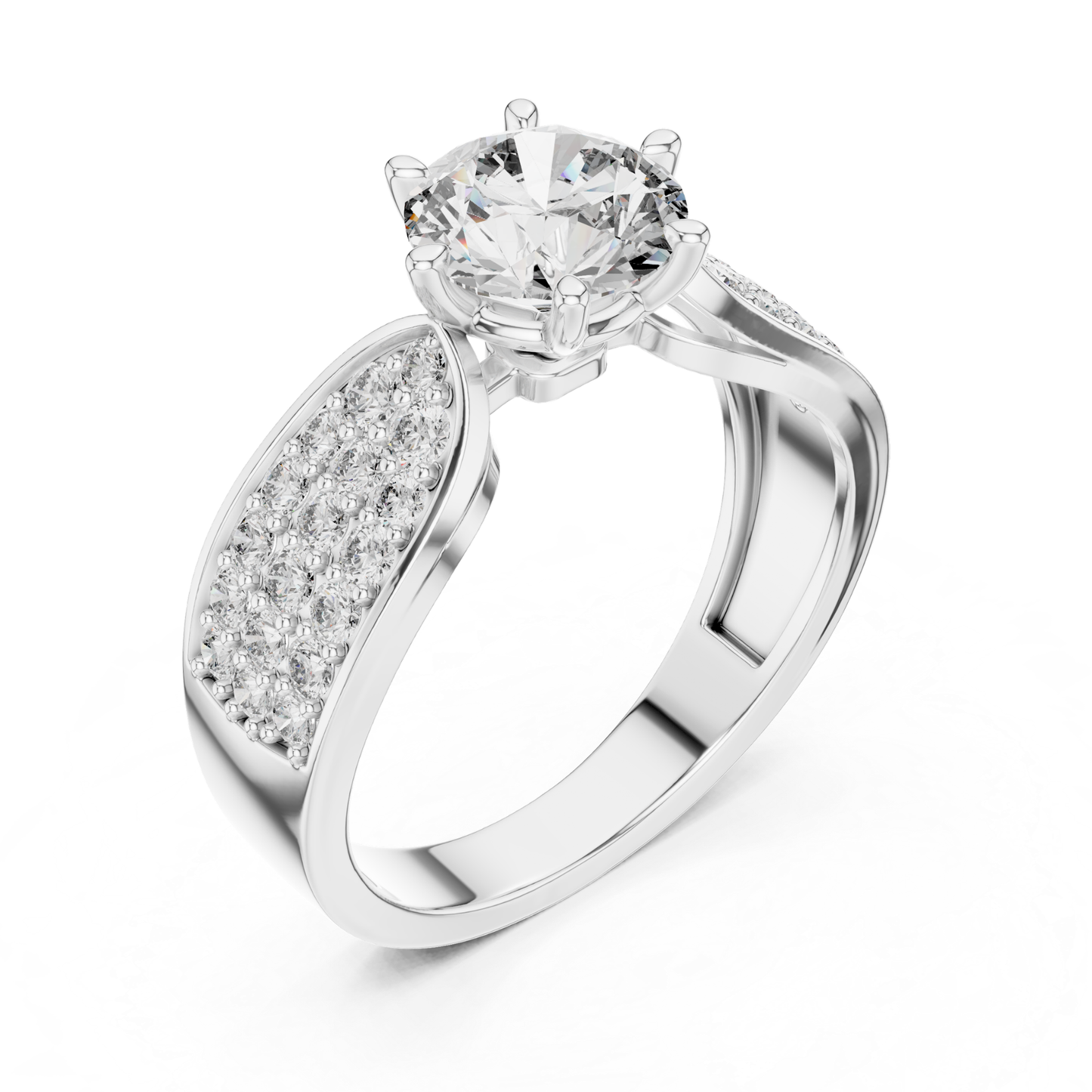 Round Cut Diamond Ring with Wide Pave Shoulders | Bold & Brilliant